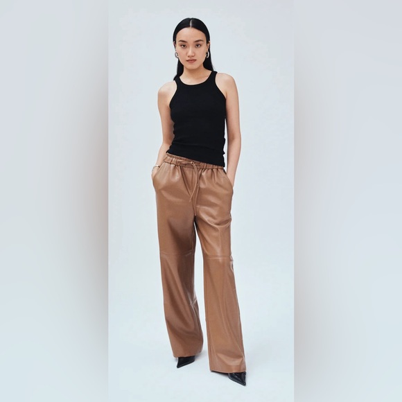Mayson the Label Vegan Leather Relaxed Drawstring Pant in Mushroom - Picture 2 of 6